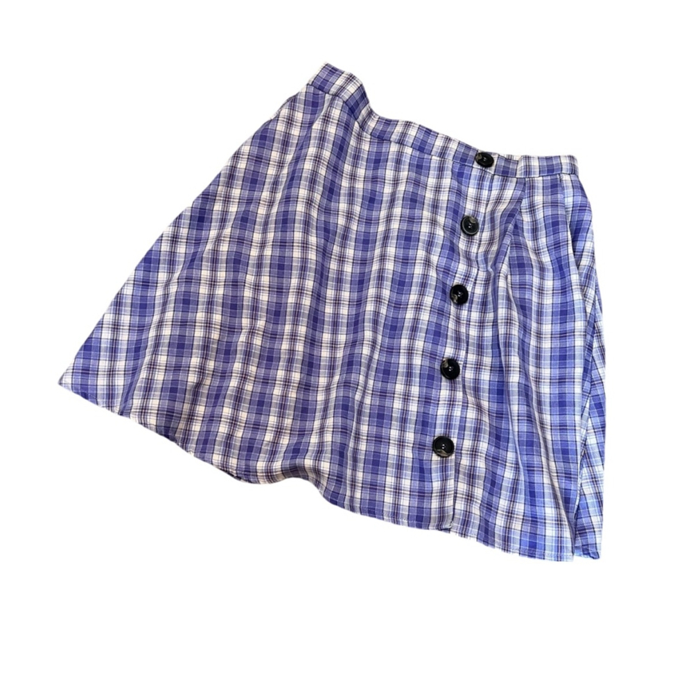 SHEIN Curves Purple Plaid High Waist Button Detail Short Skirt XL